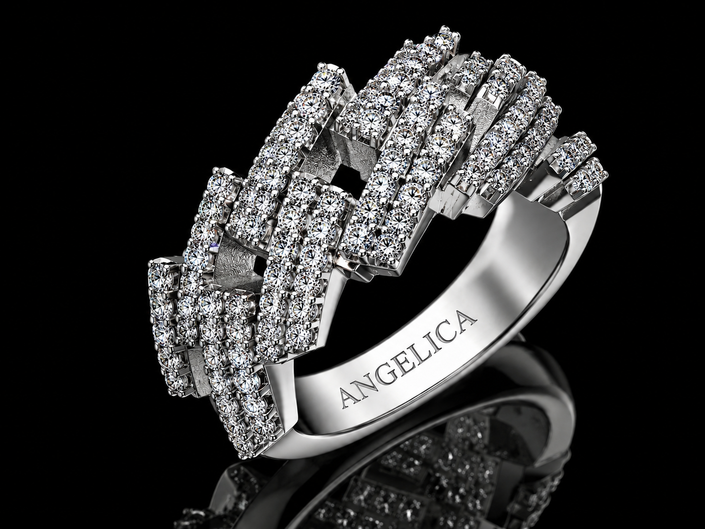 10K White Gold Cuban Link Diamond Ring – 1.40 CT VVS F+ Natural Diamonds Angelica Jewellers