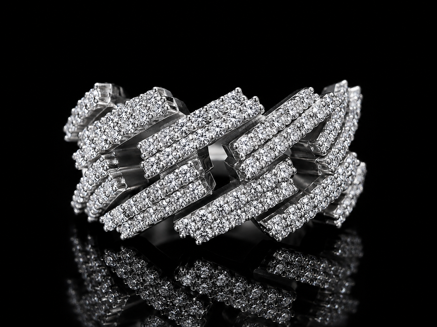 10K White Gold Cuban Link Diamond Ring – 1.40 CT VVS F+ Natural Diamonds Angelica Jewellers