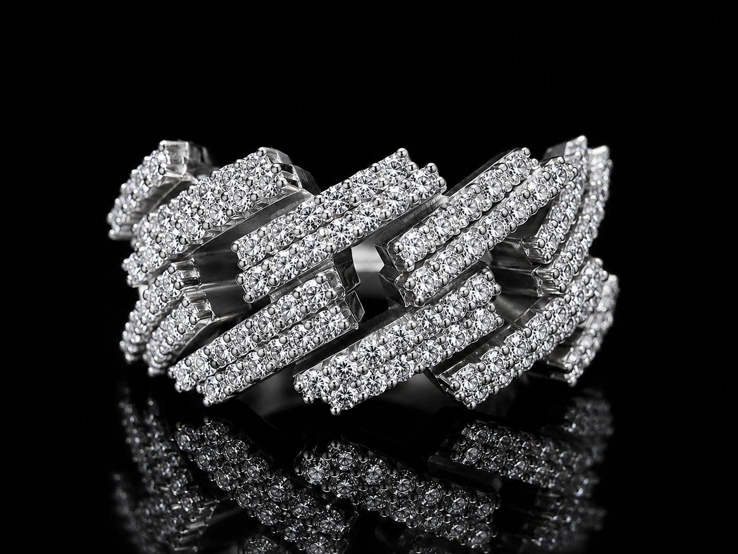 10K White Gold Cuban Link Diamond Ring – 1.40 CT VVS F+ Natural Diamonds Angelica Jewellers