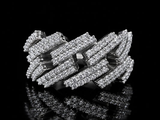 10K White Gold Cuban Link Diamond Ring – 1.40 CT VVS F+ Natural Diamonds