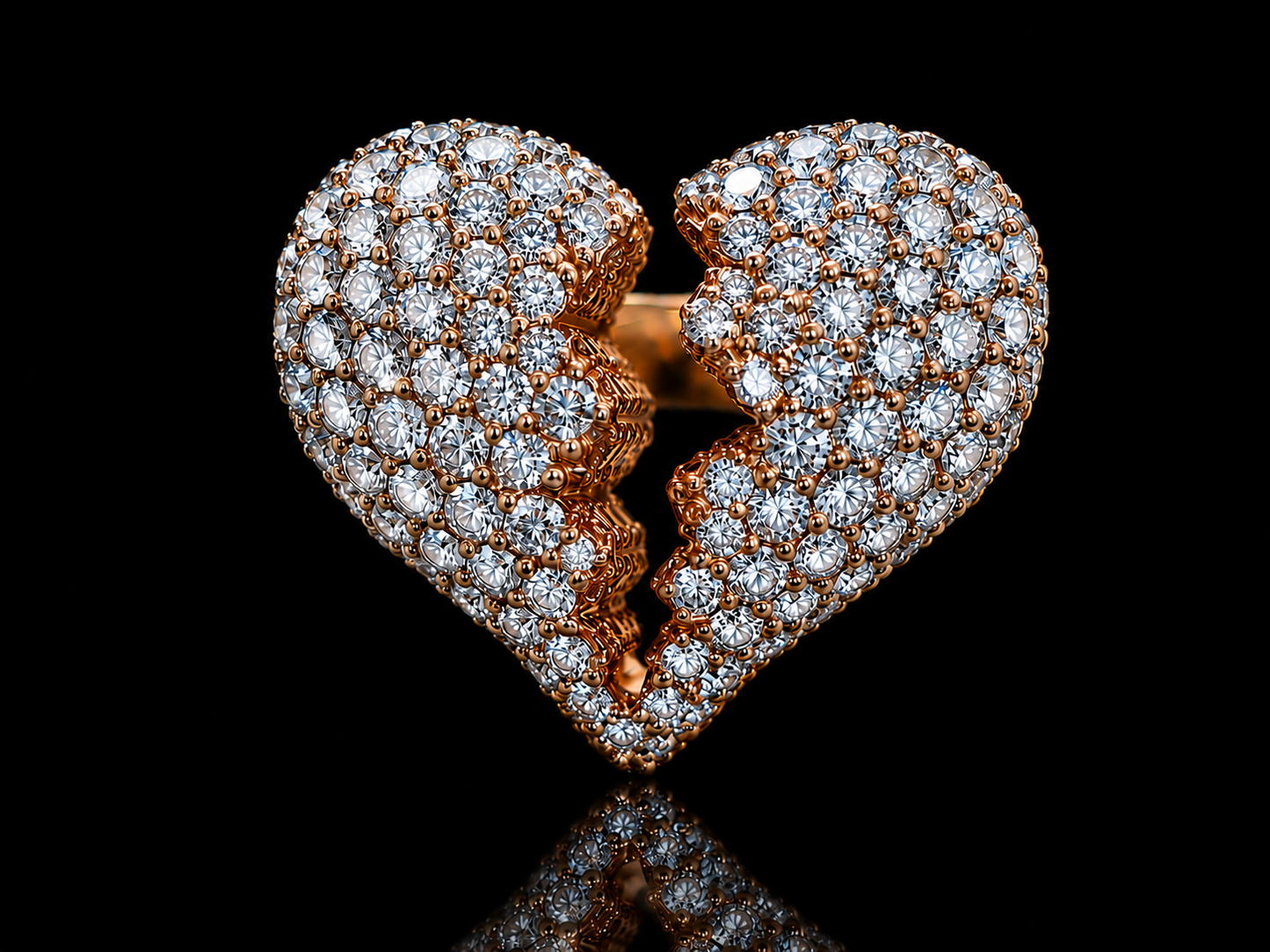 14K ROSE GOLD DIAMONDS BROKEN HEART RING 8.86CT OF DIAMONDS Angelica Jewellers