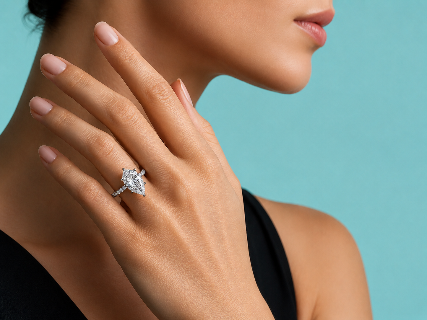 14K White Gold Pear Cut Lab-Grown Diamond Engagement Ring – 5.21 ct Total – IGI Certified