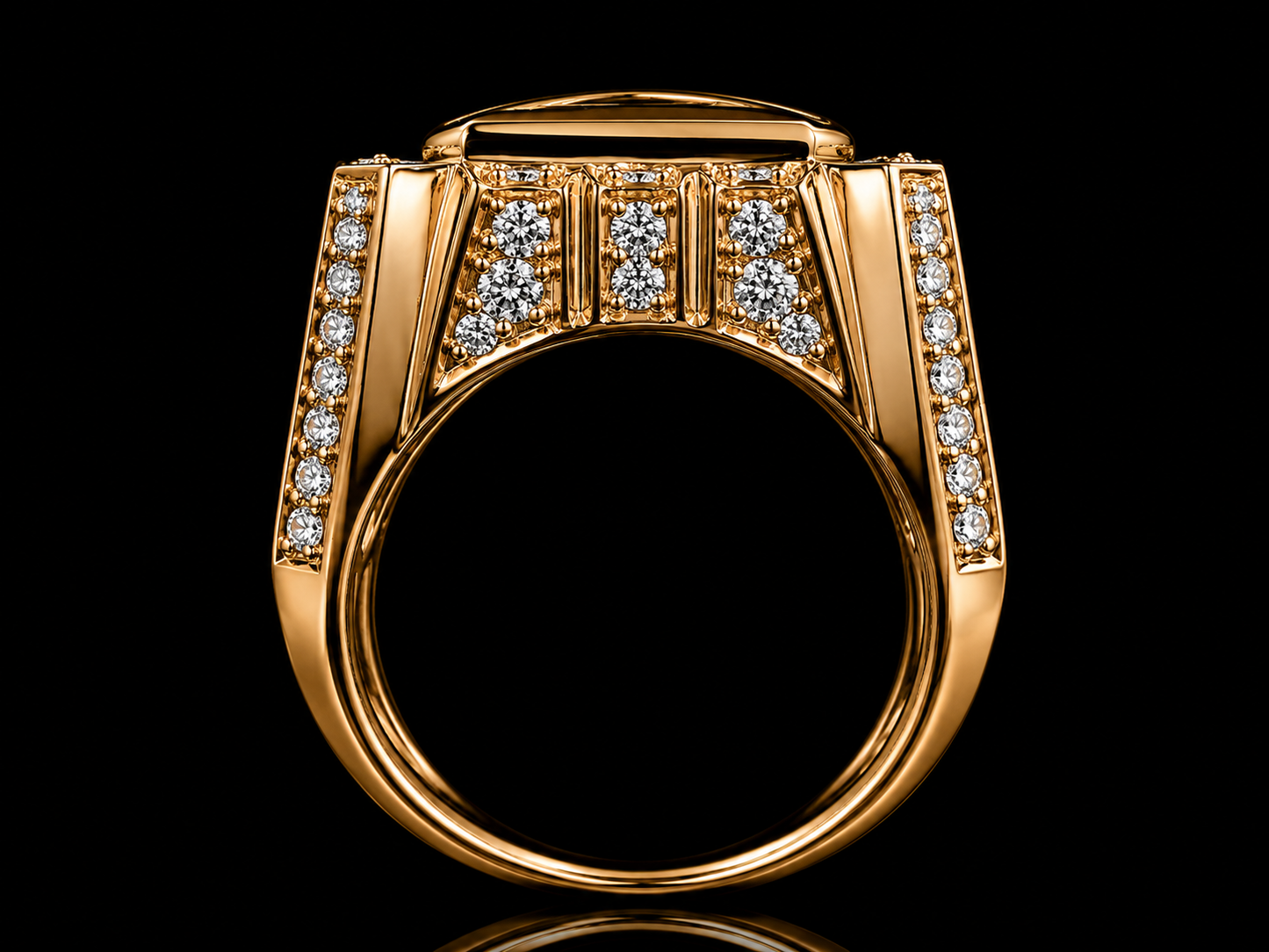 14K Yellow Gold Natural Diamond Signet Ring 2.25CT