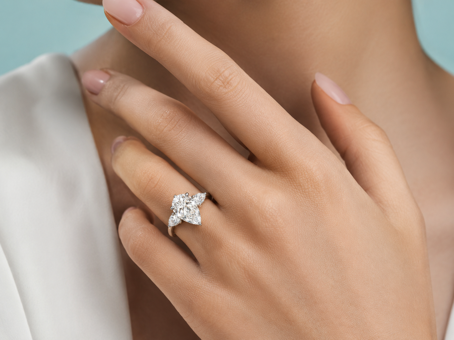 Platinum Three-Stone Pear Cut Lab-Grown Diamond Engagement Ring – 3.32 ct Total – IGI Certified