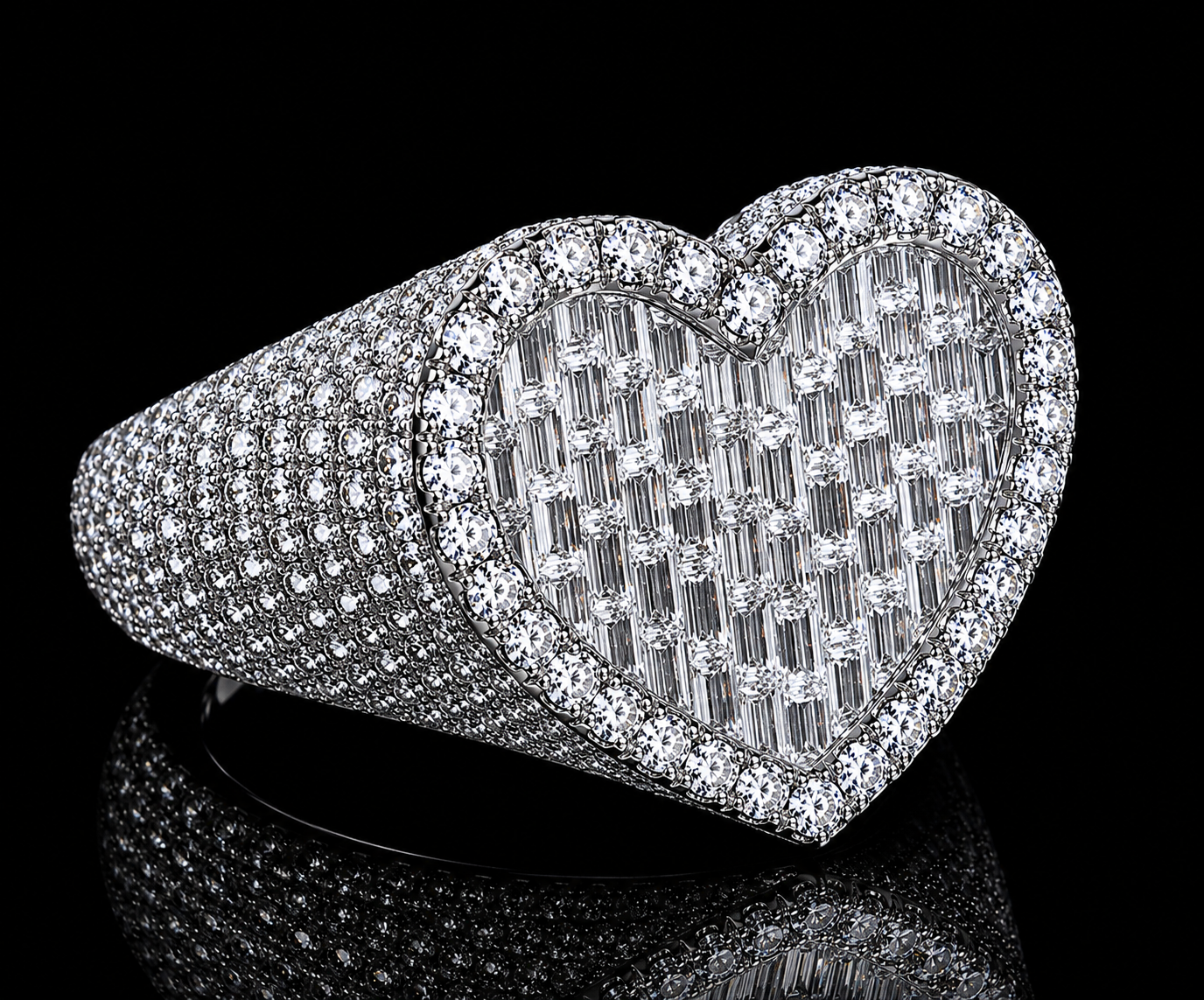 ANILLO CORAZÓN ORO BLANCO 10K 6,40CT DE DIAMANTES EN VVS F+