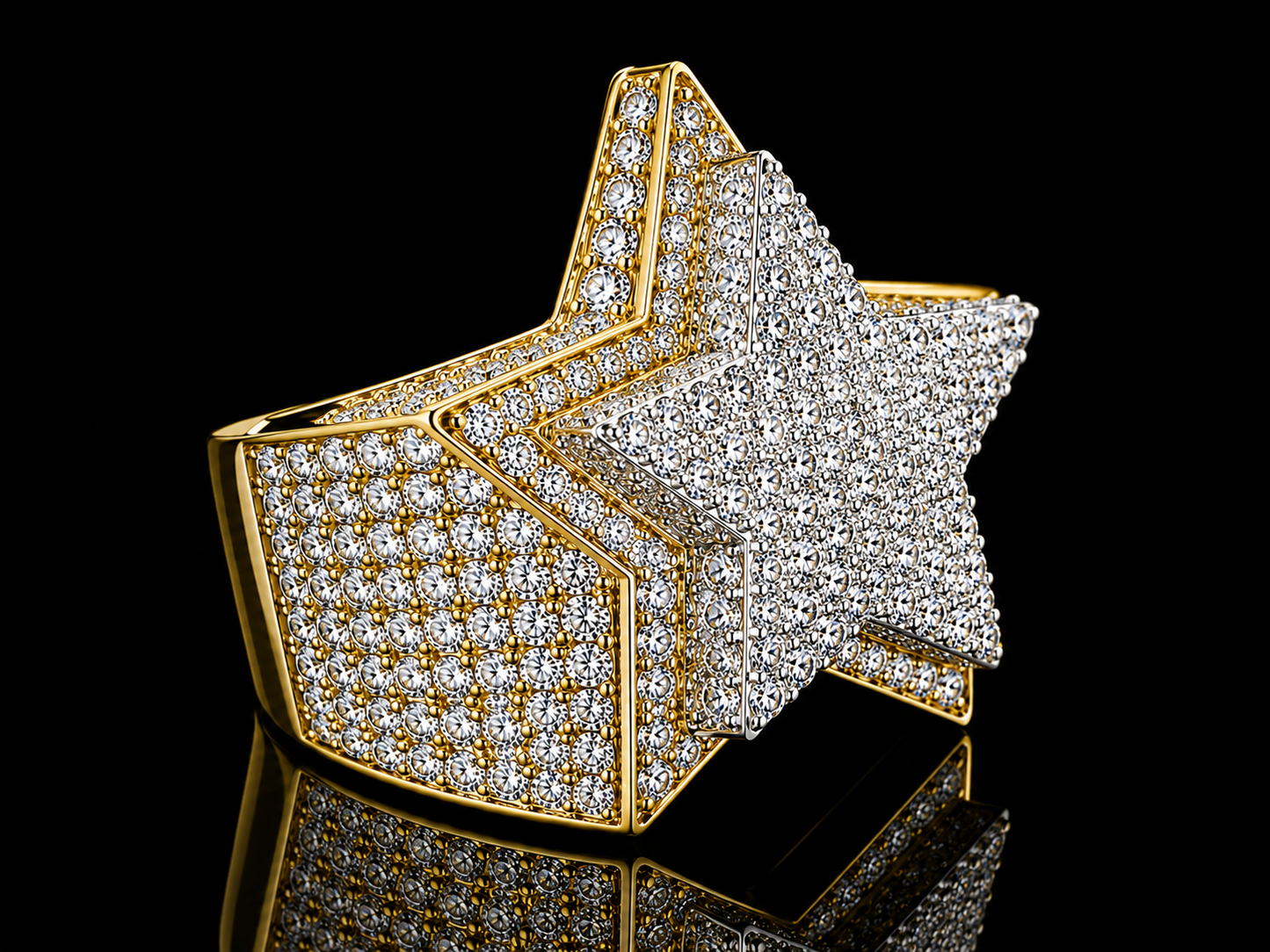 Jumbo 5 Star Diamond Ring 14K Yellow &amp; White Gold – 6.41 CT Natural Diamonds VS Clarity F-G Color | 30x27mm Bold Statement Ring