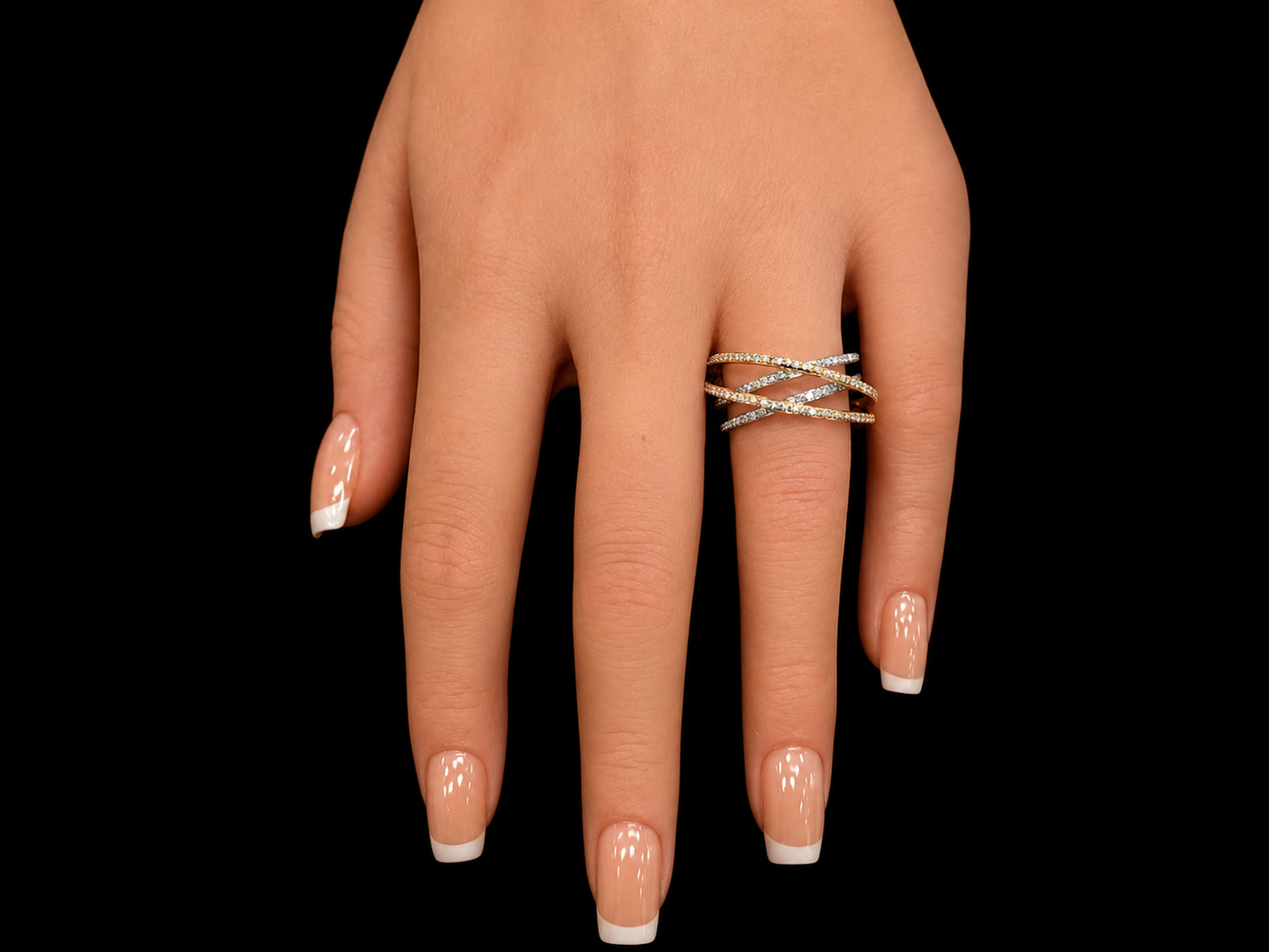 18K Two-Tone Gold Diamond Twist Ring – 0.50 CT Natural VS F Diamonds | Interlaced 4-Branch Design