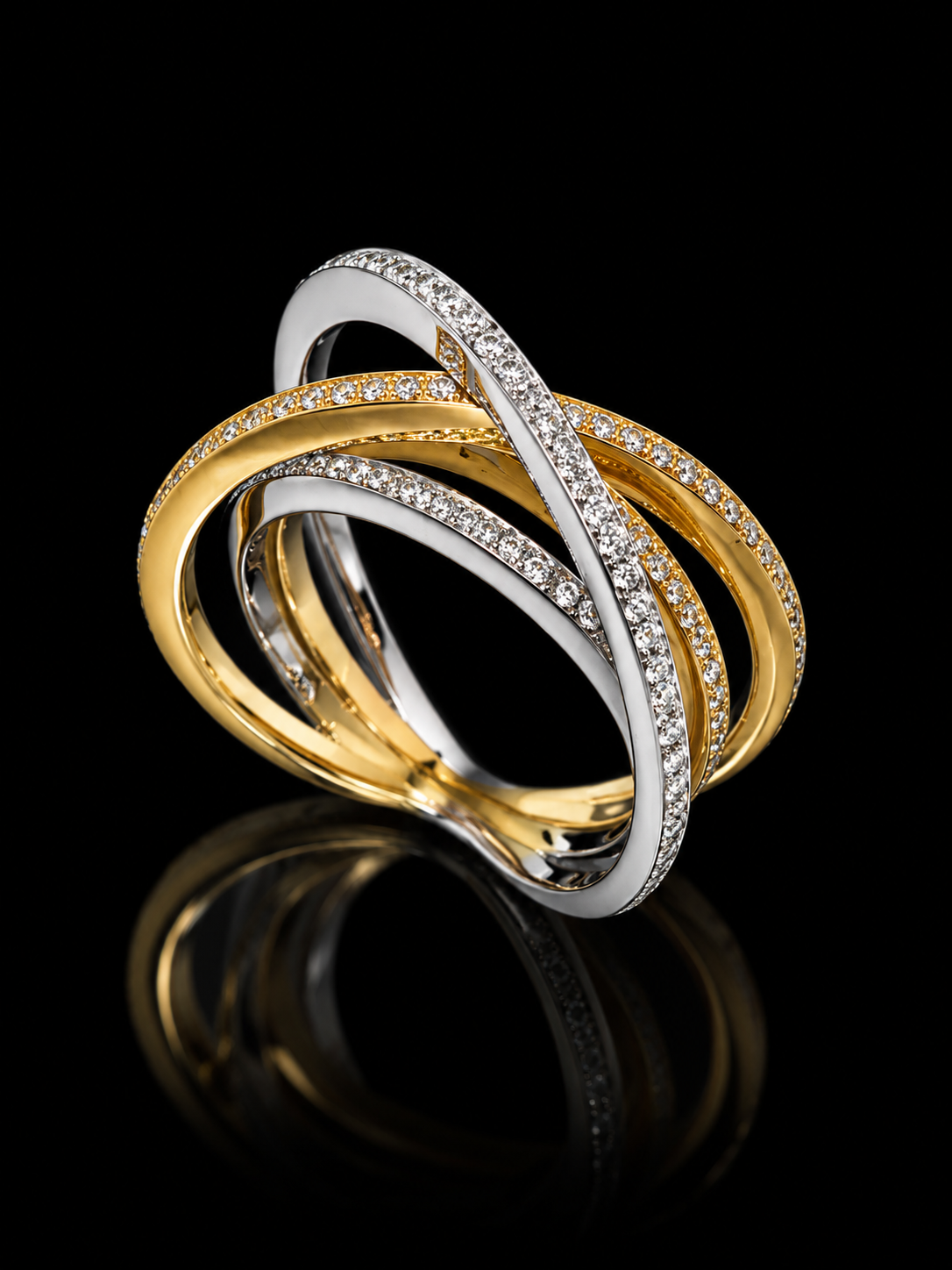 18K Two-Tone Twist Diamond Ring – 0.60 CT Natural VS/F Diamonds | White & Yellow Gold Crossover Designer Ring