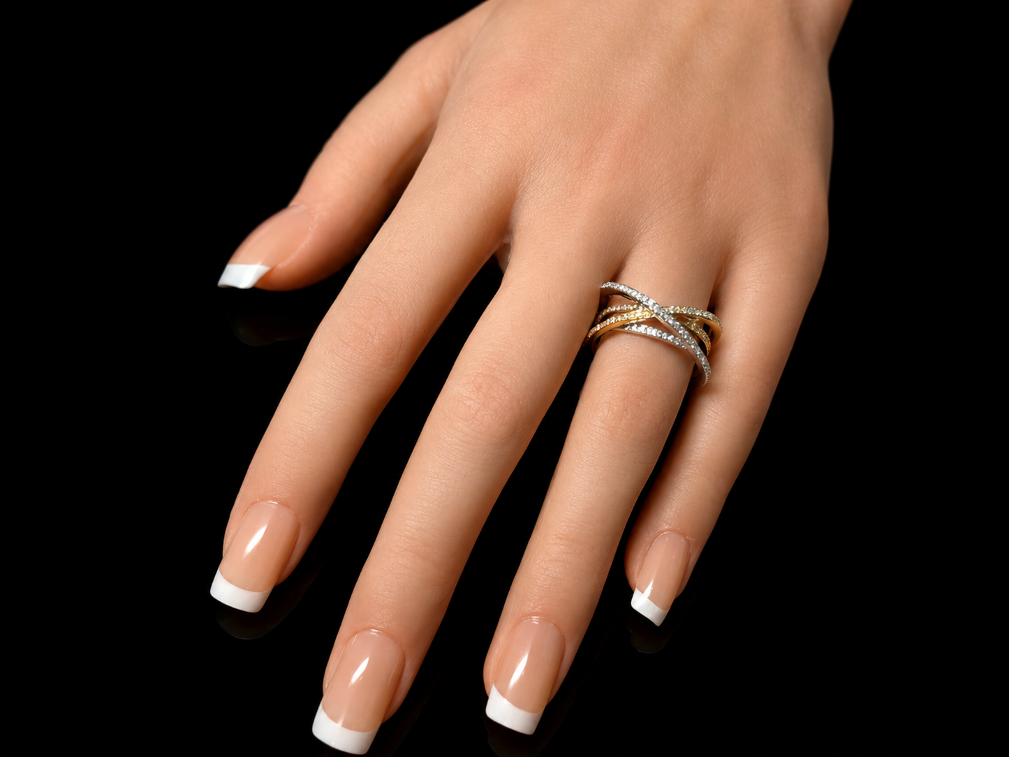 18K Two-Tone Twist Diamond Ring – 0.60 CT Natural VS/F Diamonds | White & Yellow Gold Crossover Designer Ring
