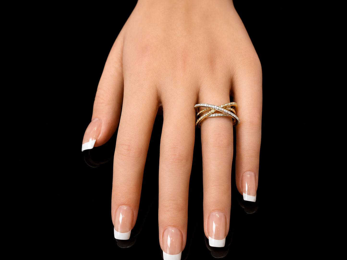 18K Two-Tone Twist Diamond Ring – 0.60 CT Natural VS/F Diamonds | White & Yellow Gold Crossover Designer Ring