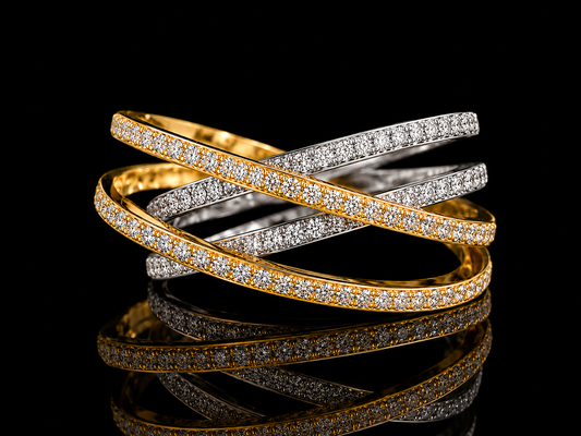 18K Two-Tone Gold Diamond Twist Ring – 0.50 CT Natural VS F Diamonds | Interlaced 4-Branch Design