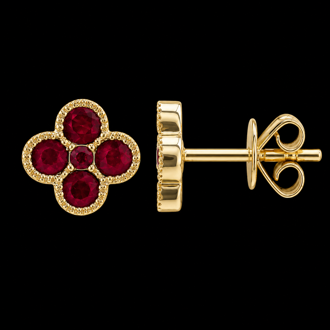 14K Yellow Gold Ruby Clover Stud Earrings