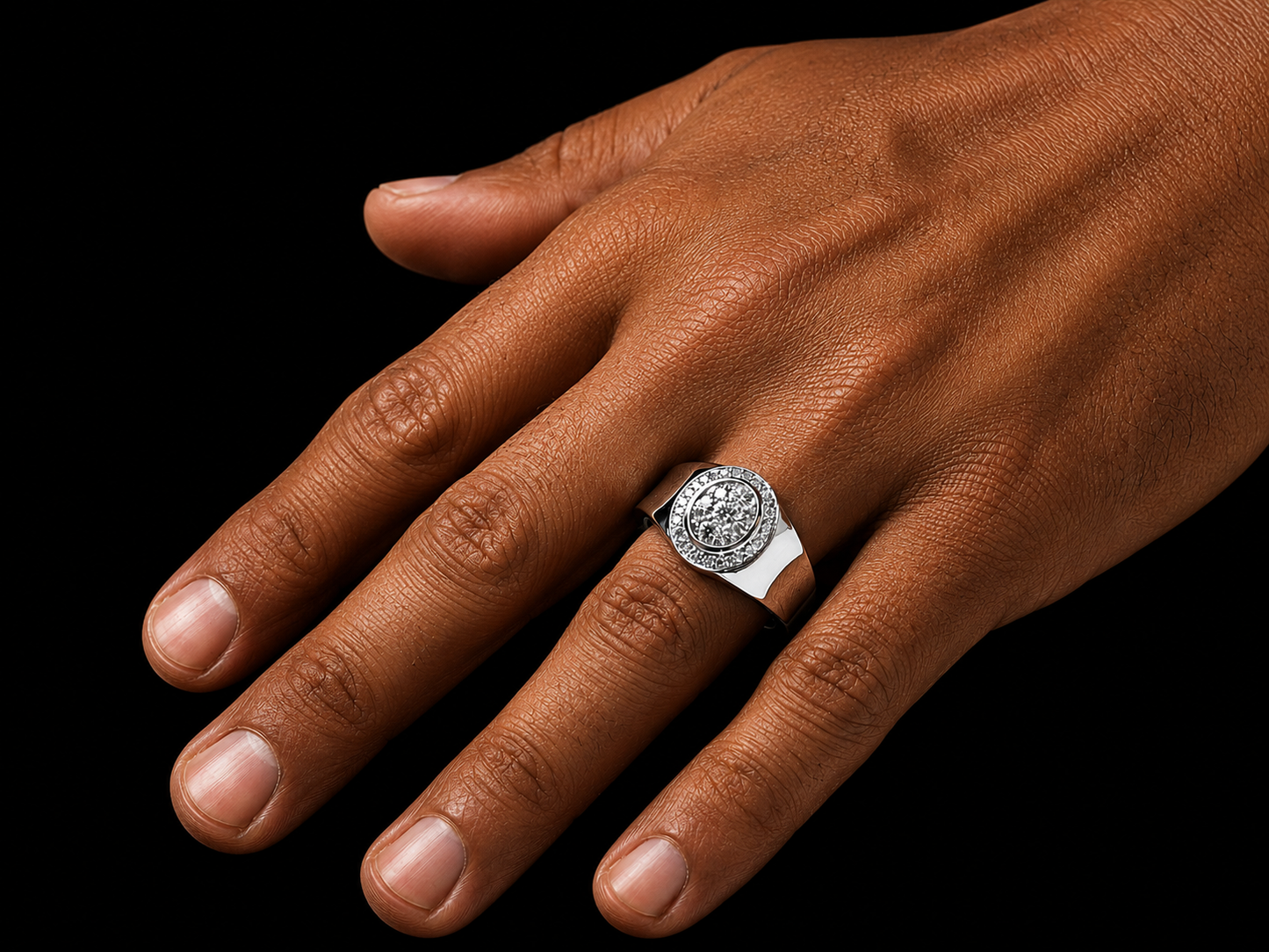 14K White Gold Oval Diamond Signet Ring – 1.00 CT Natural Diamonds