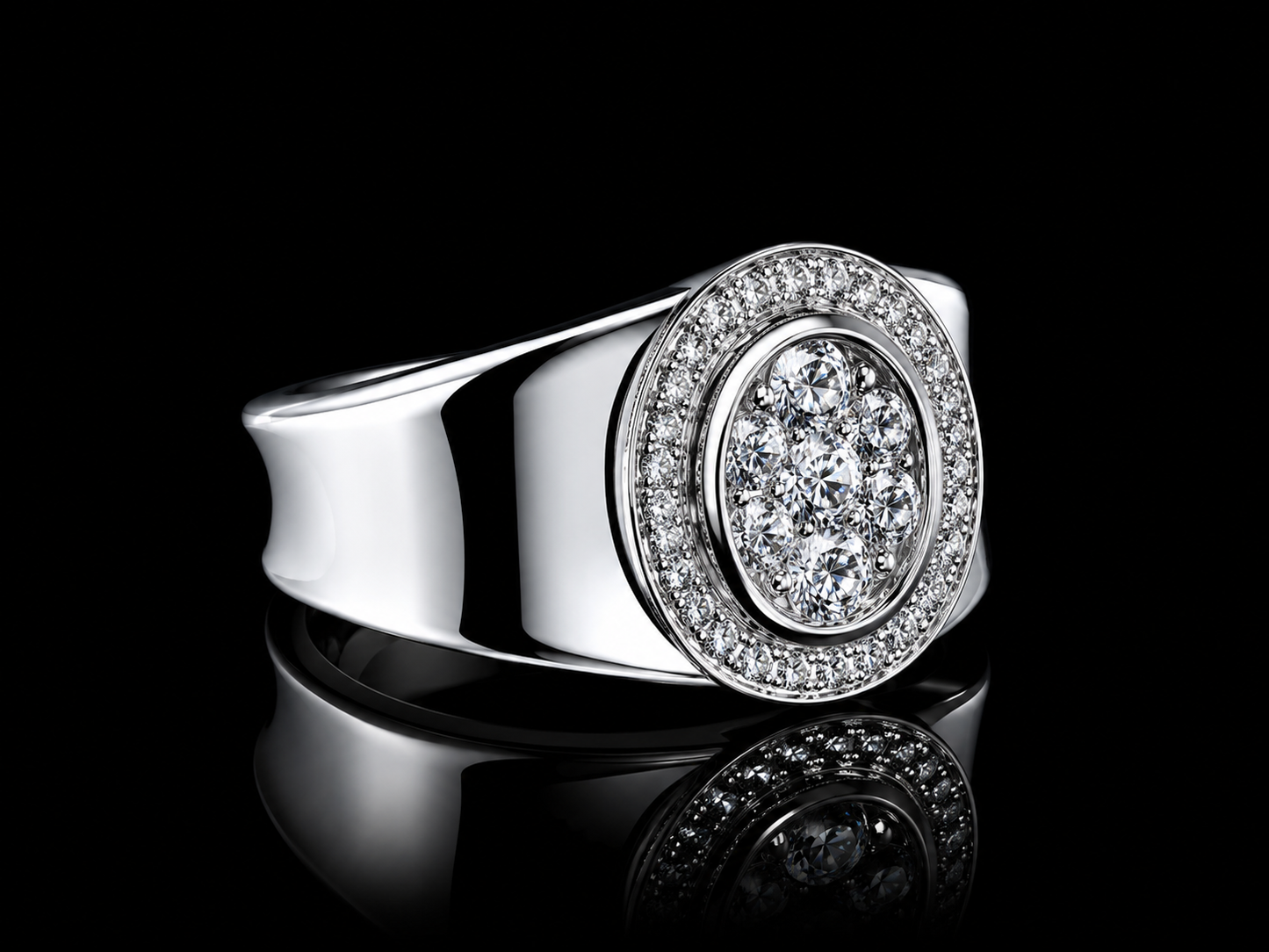 14K White Gold Oval Diamond Signet Ring – 1.00 CT Natural Diamonds