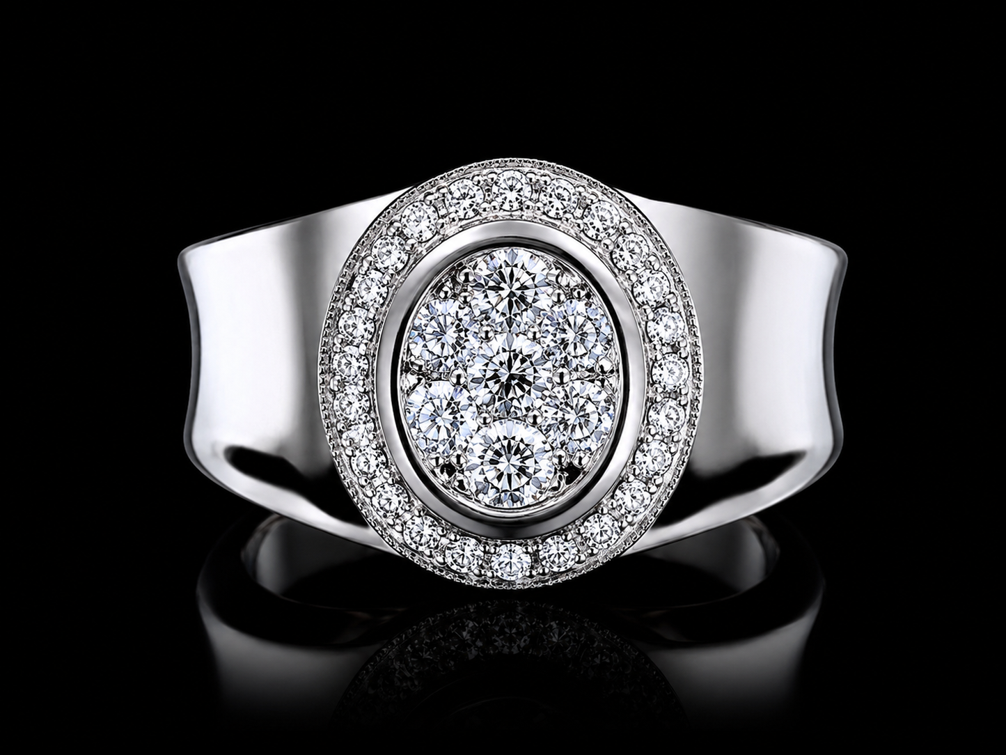 14K White Gold Oval Diamond Signet Ring – 1.00 CT Natural Diamonds