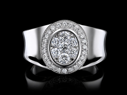 14K White Gold Oval Diamond Signet Ring – 1.00 CT Natural Diamonds Angelica Jewellers