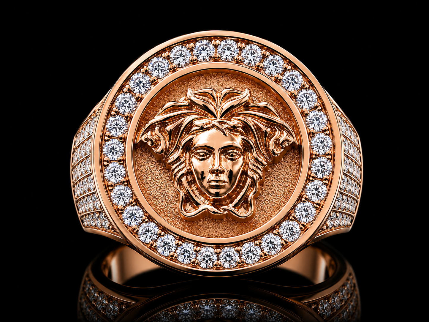 10K Rose Gold Medusa Round Diamond Ring – 3.30 CT Natural Diamonds