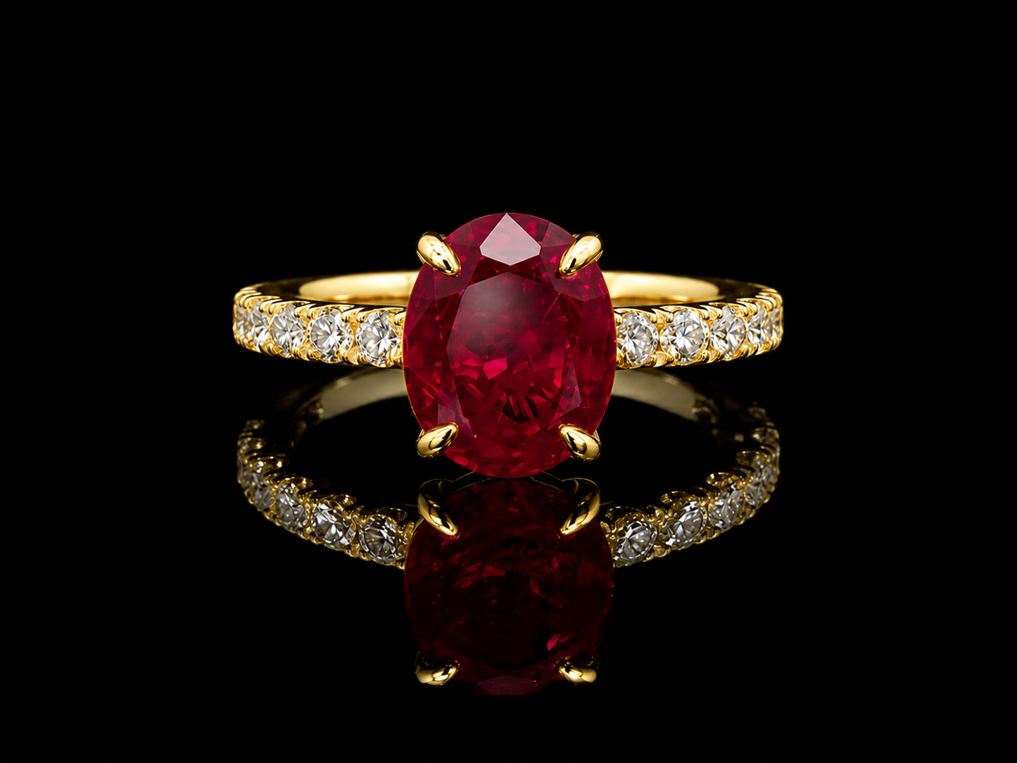 18K Yellow Gold Lab Red Ruby 3.69 ct  & 0.50 ct Lab-Grown Diamond Ring Angelica Jewellers