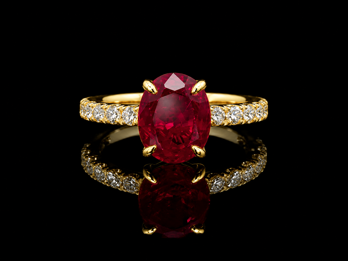 18K Yellow Gold Lab Red Ruby 3.69 ct  & 0.50 ct Lab-Grown Diamond Ring Angelica Jewellers