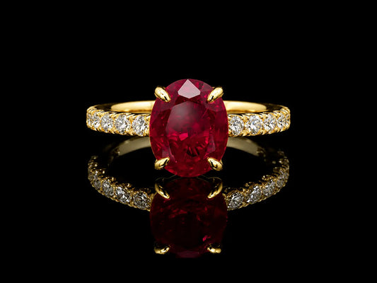 18K Yellow Gold Lab Red Ruby 3.69 ct  & 0.50 ct Lab-Grown Diamond Ring Angelica Jewellers