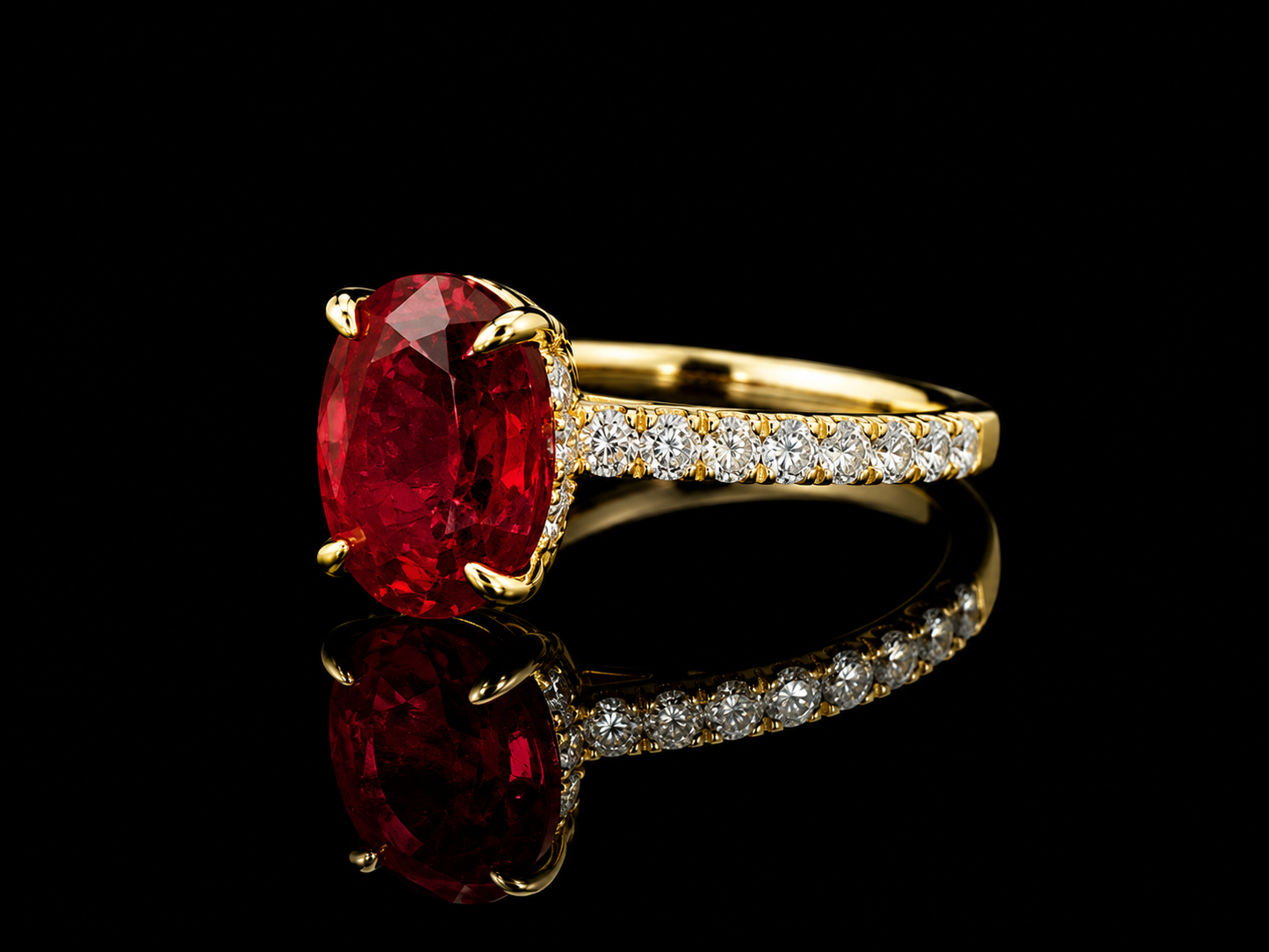 18K Yellow Gold Lab Red Ruby 3.69 ct  & 0.50 ct Lab-Grown Diamond Ring Angelica Jewellers