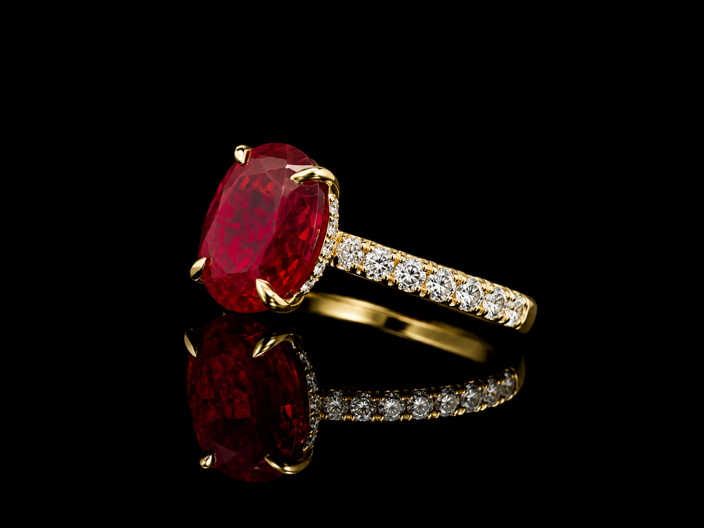 18K Yellow Gold Lab Red Ruby 3.69 ct  & 0.50 ct Lab-Grown Diamond Ring Angelica Jewellers
