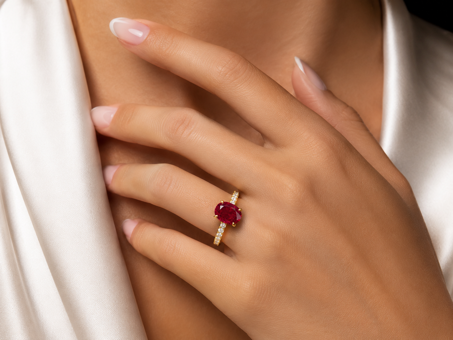 18K Yellow Gold Lab Red Ruby 3.69 ct  & 0.50 ct Lab-Grown Diamond Ring Angelica Jewellers