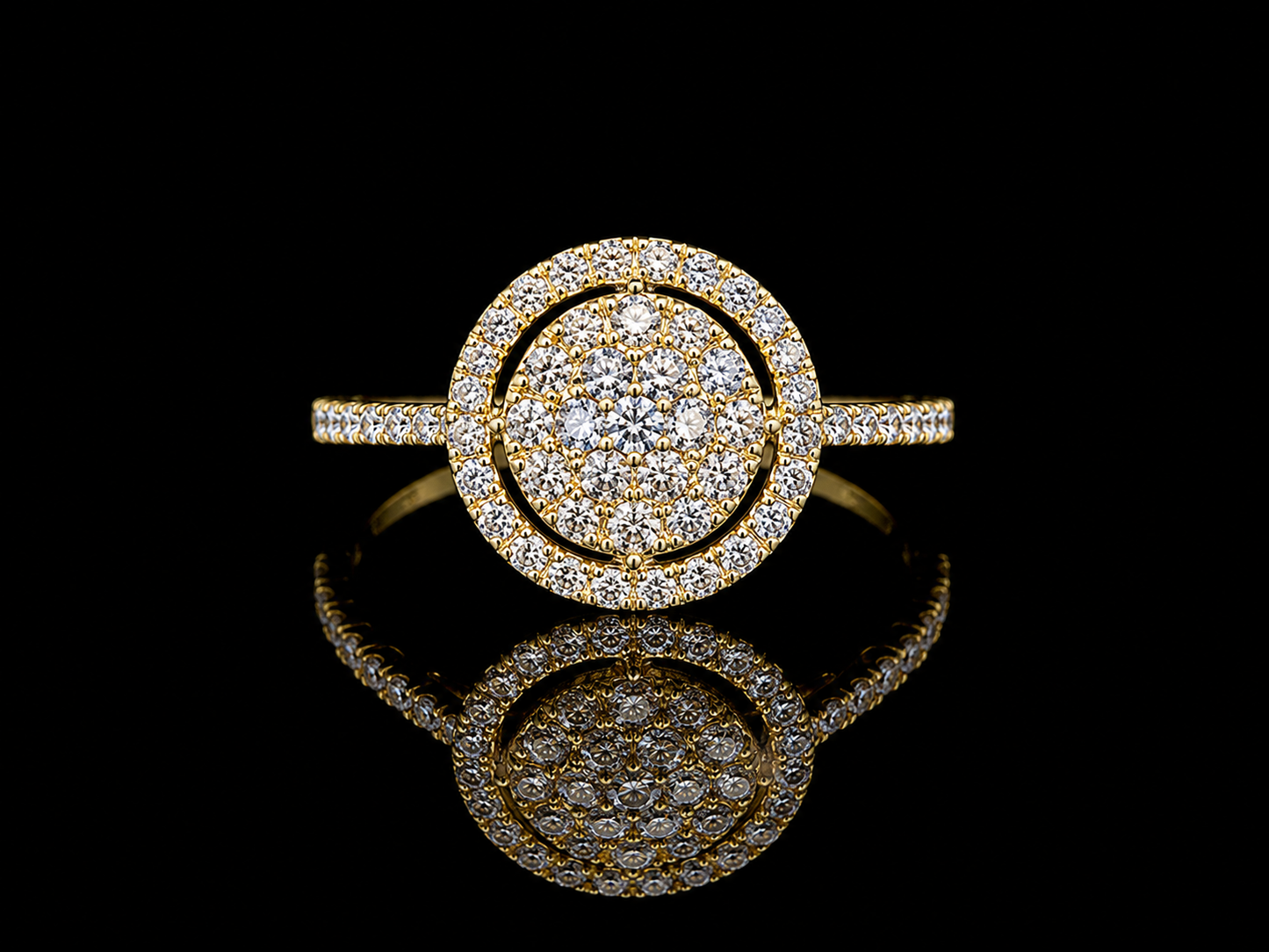 18K Yellow Gold Natural Diamond Halo Ring TDW 0.58 ct Angelica Jewellers