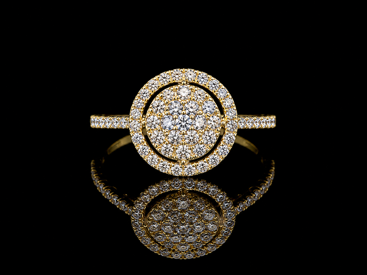 18K Yellow Gold Natural Diamond Halo Ring TDW 0.58 ct Angelica Jewellers