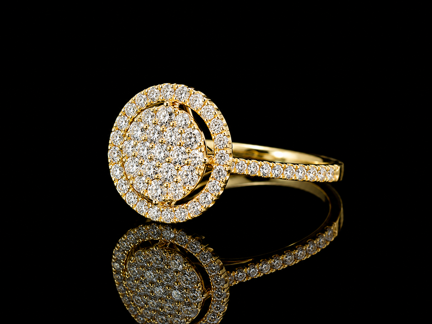 18K Yellow Gold Natural Diamond Halo Ring TDW 0.58 ct Angelica Jewellers