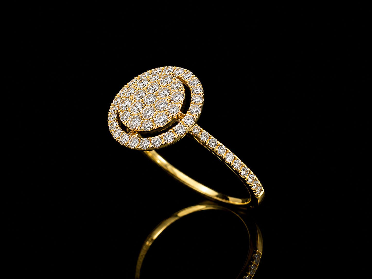 18K Yellow Gold Natural Diamond Halo Ring TDW 0.58 ct Angelica Jewellers