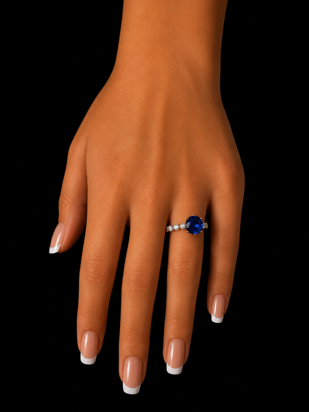 18K Yellow Gold 3.60 ct. Lab-Grown Blue Sapphire Round Cut & 1.10 ct. Diamond Ring