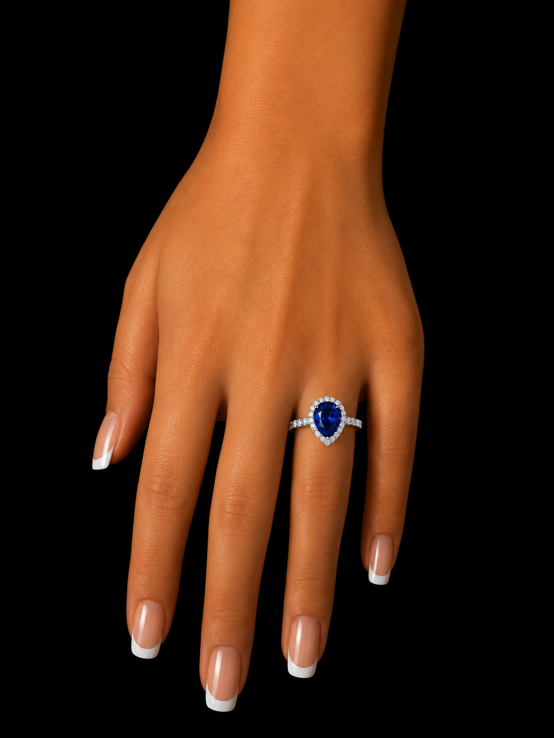 14K White Gold 2.49 ct. Lab-Grown Blue Sapphire Pear Shape with 0.85 ct. natural Diamonds Ring