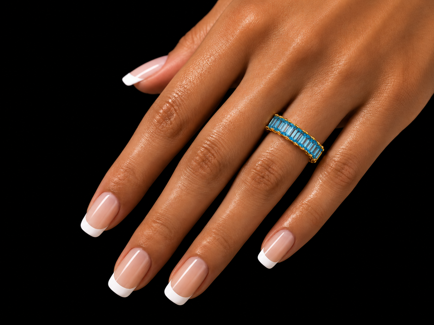 14K Yellow Gold Emerald-Cut Blue Topaz Semi-Eternity Band – 3.83 CT