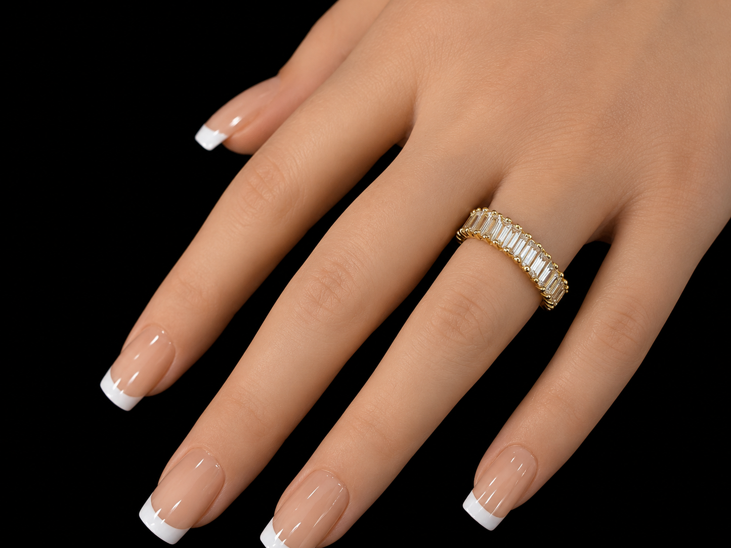 14K Yellow Gold Angled White Topaz Baguette Band – 2.20 CT
