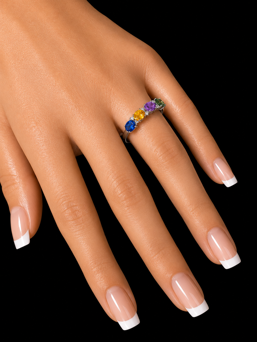14K White Gold Multi-Color Sapphire & Diamond Ring – 2.35 CT