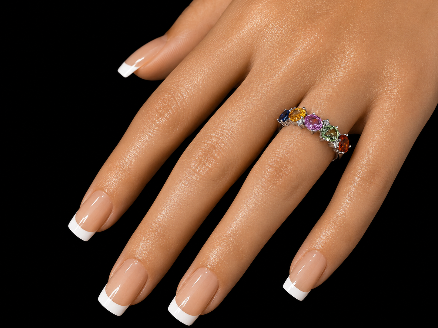 14K White Gold Multi-Color Sapphire & Diamond Ring – 2.35 CT