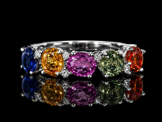 14K White Gold Multi-Color Sapphire & Diamond Ring – 2.35 CT Angelica Jewellers