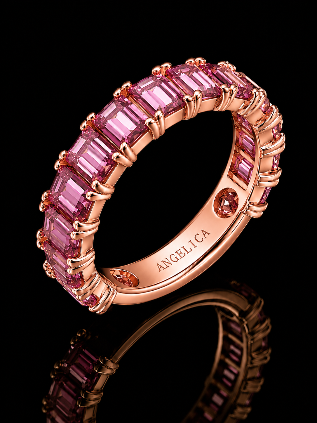 14K Rose Gold Emerald-Cut Tourmaline Semi-Eternity Band – 3.83 CT