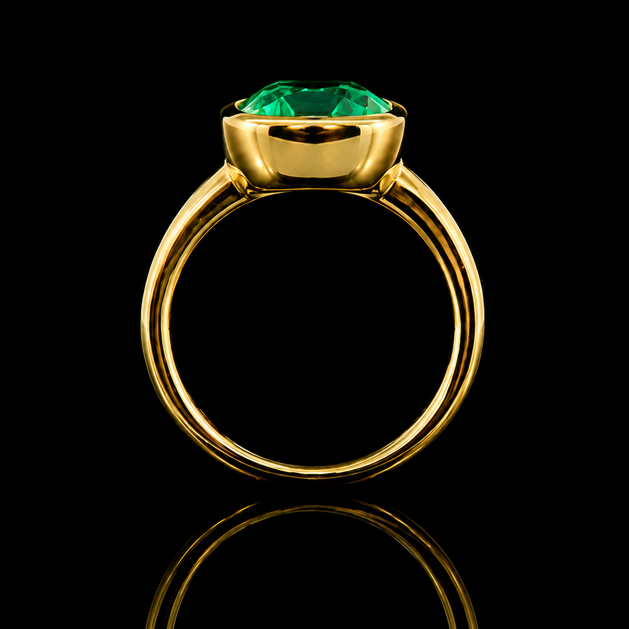 18K Yellow Gold Lab Green Emerald Cushion Cut Ring – 2.06 CT