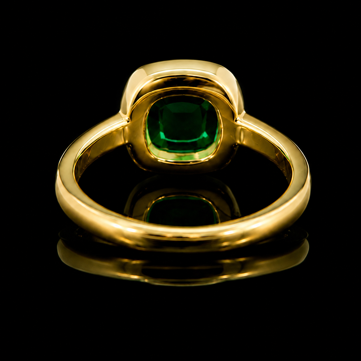 18K Yellow Gold Lab Green Emerald Cushion Cut Ring – 2.06 CT