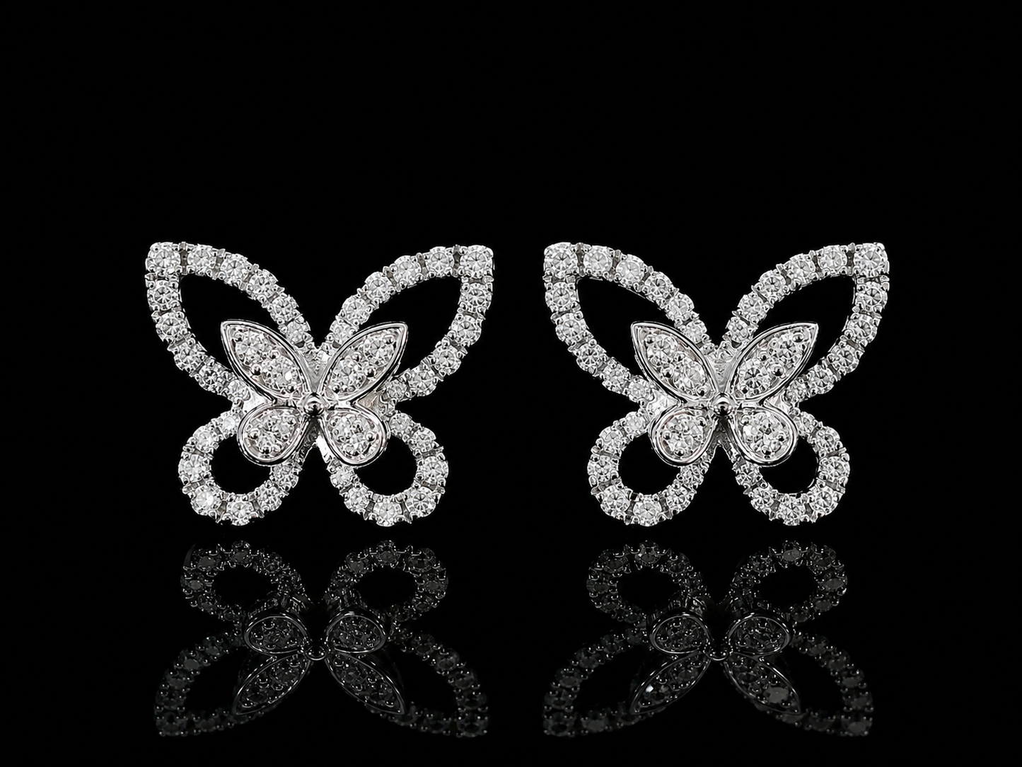 14K WHITE GOLD BUTTERFLY DIAMOND EARRINGS