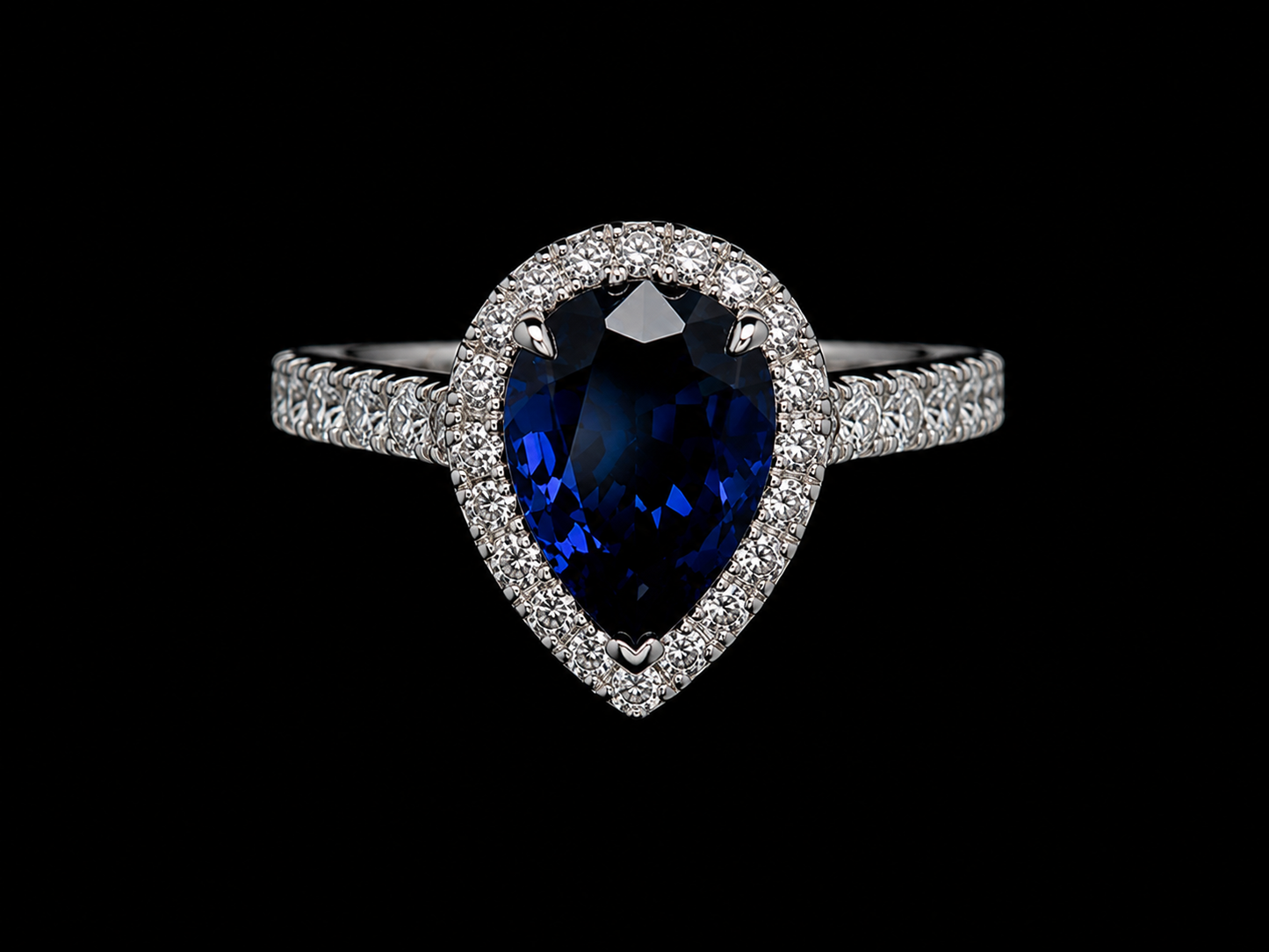14K White Gold 2.49 ct. Lab-Grown Blue Sapphire Pear Shape with 0.85 ct. natural Diamonds Ring