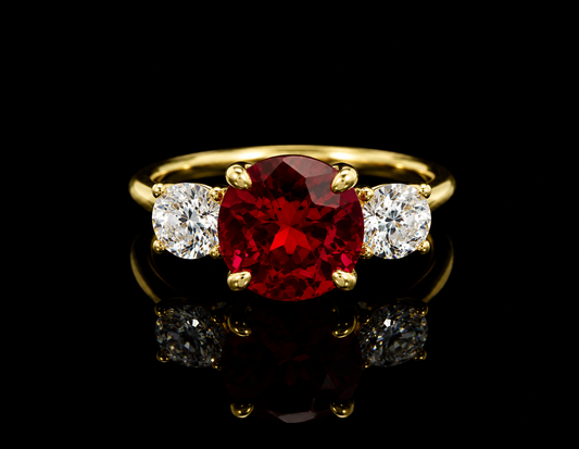 18K Yellow Gold 3.65 ct Round Cut Lab Ruby & 1.00 ct Lab-Grown Diamond Ring