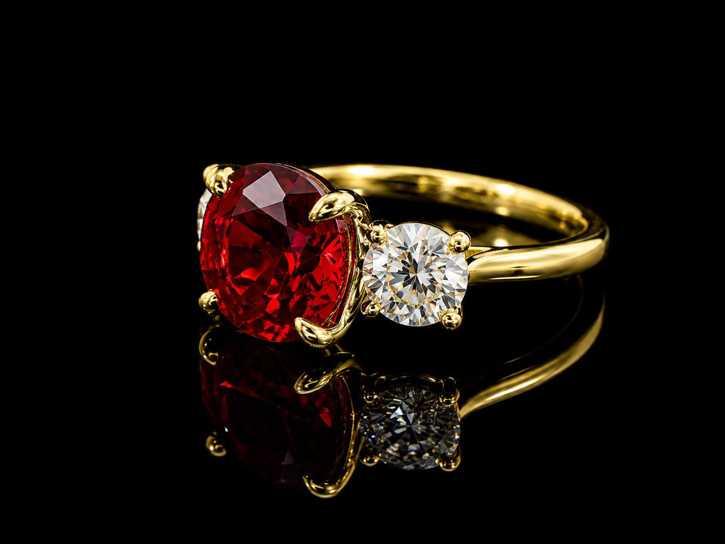 18K Yellow Gold 3.65 ct Round Cut Lab Ruby & 1.00 ct Lab-Grown Diamond Ring Angelica Jewellers