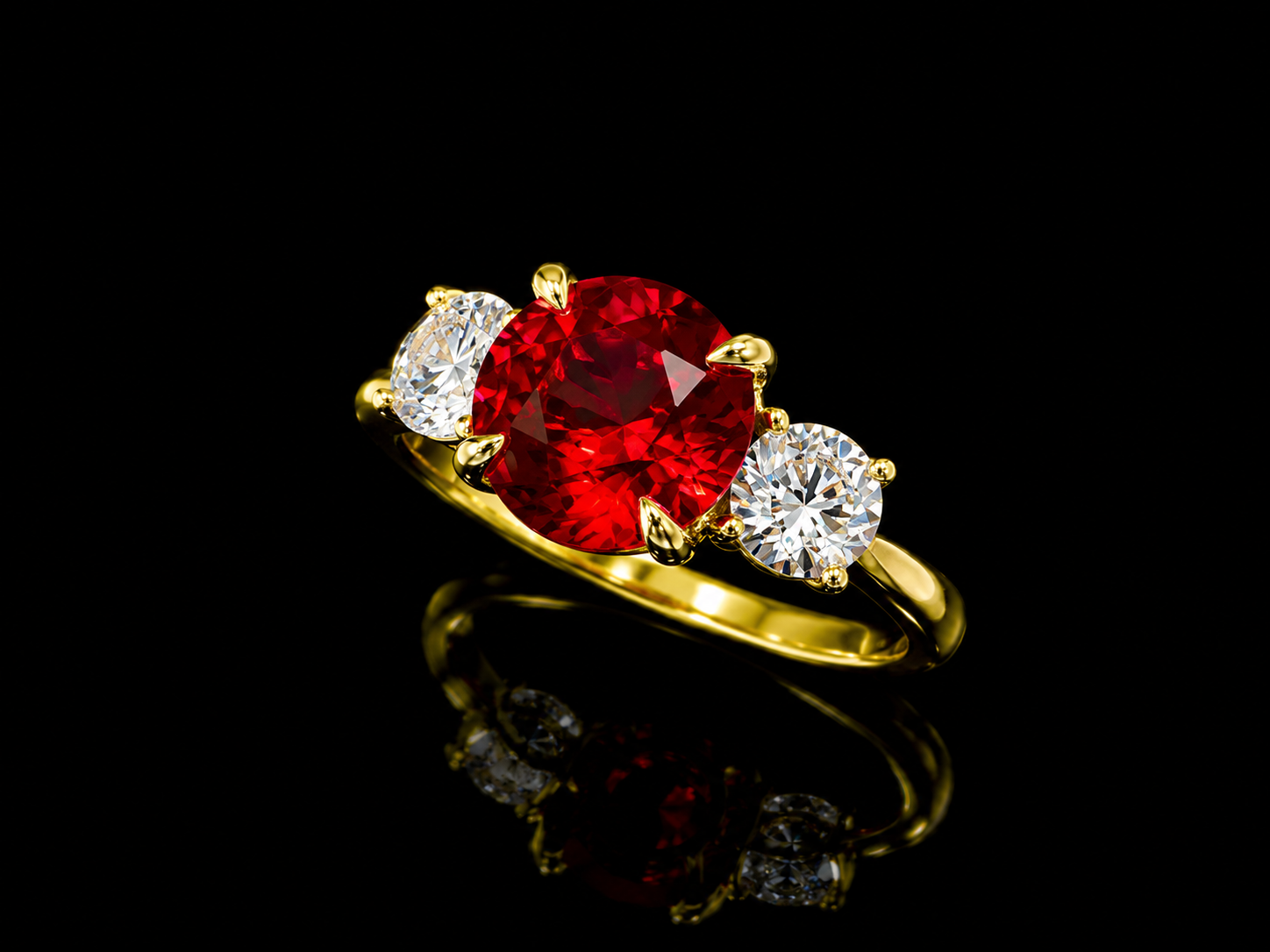 18K Yellow Gold 3.65 ct Round Cut Lab Ruby & 1.00 ct Lab-Grown Diamond Ring Angelica Jewellers