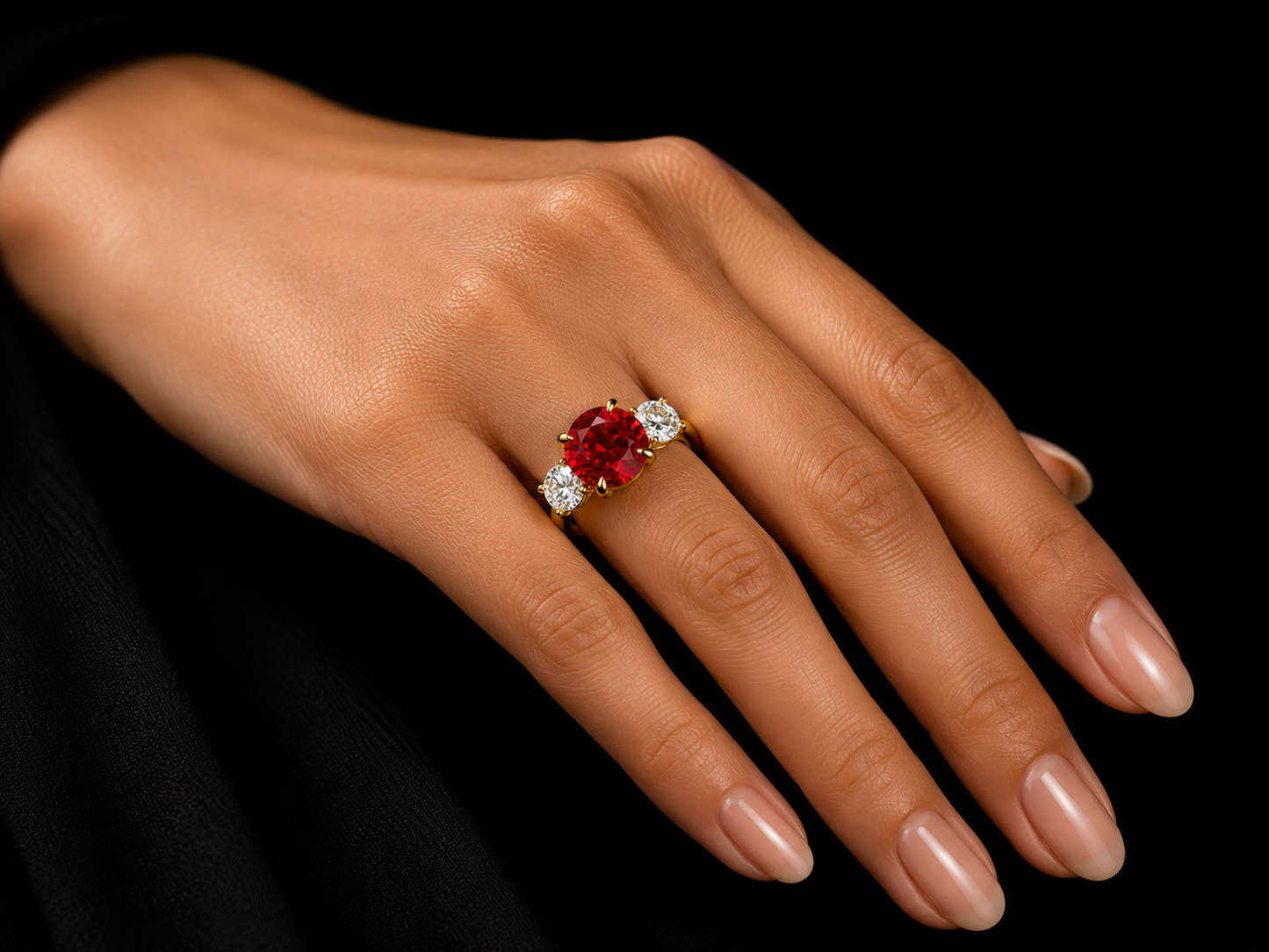 18K Yellow Gold 3.65 ct Round Cut Lab Ruby & 1.00 ct Lab-Grown Diamond Ring Angelica Jewellers