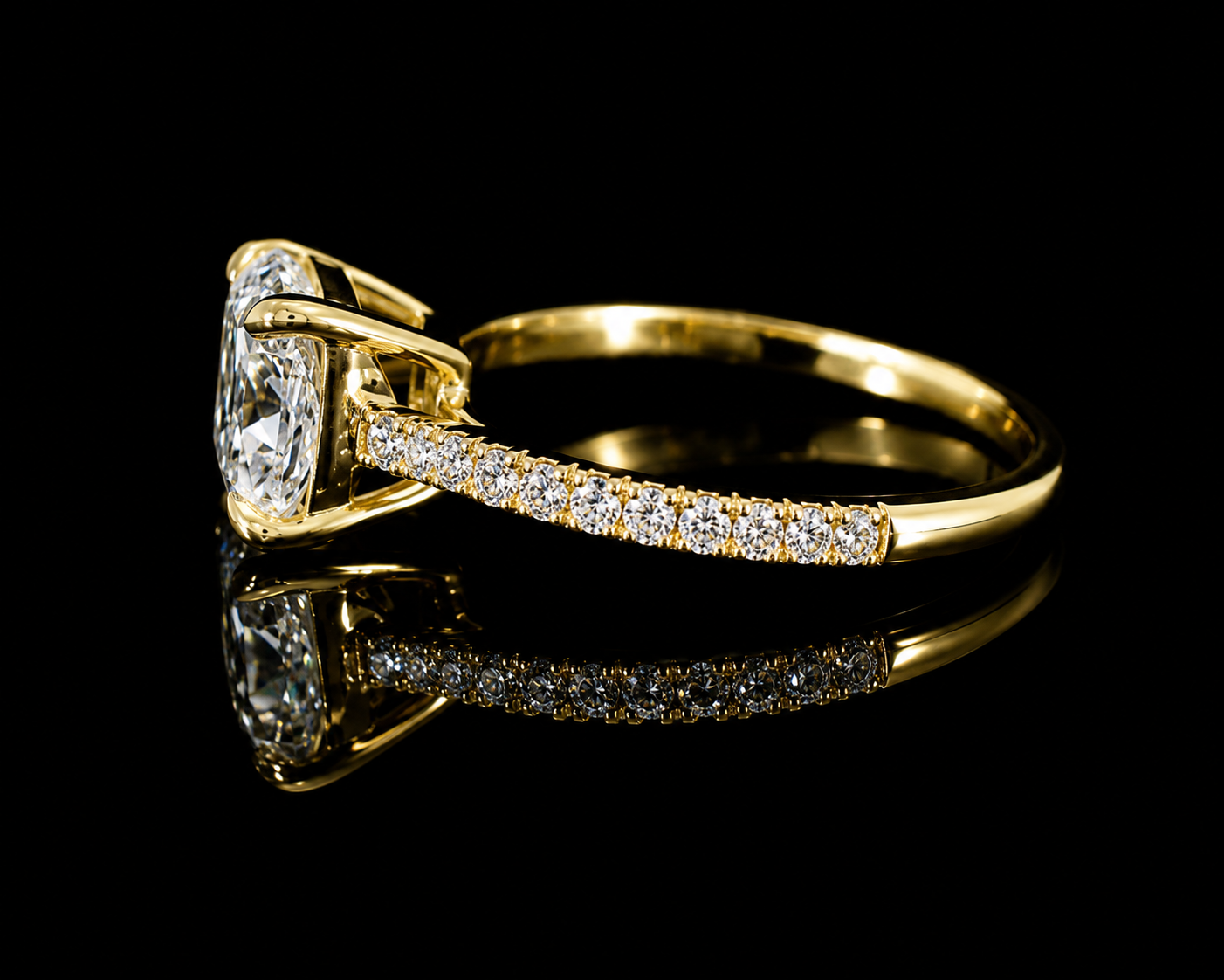 18K Yellow Gold Cushion Cut Lab Diamond Engagement Ring – 2.32 ct Total – IGI Certified Angelica Jewellers