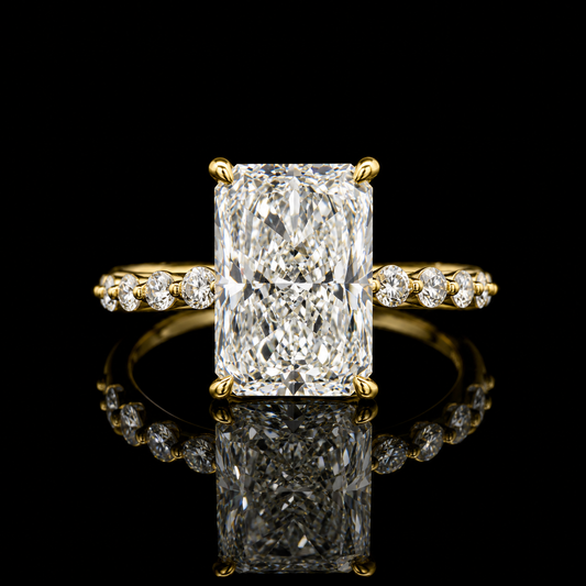 18K Yellow Gold Radiant Cut Lab-Grown Diamond Engagement Ring – 3.74 ct Total – IGI Certified