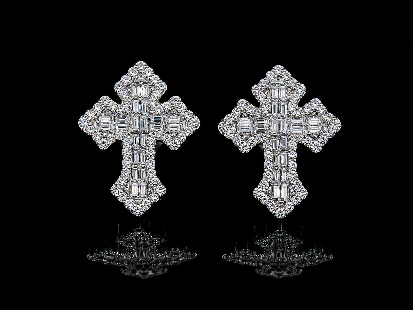 10K WHITE GOLD DIAMOND CROSS EARRINGS